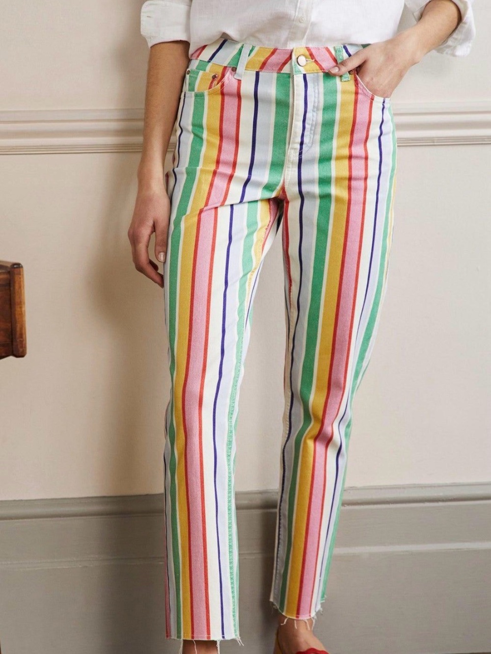 Boden Relaxed Straight Jeans Rainbow Stripe NWOT